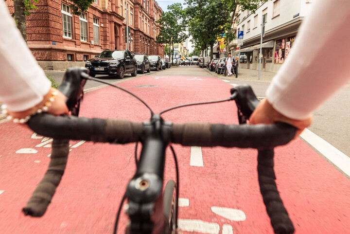 Road bike racer on a road for cyclists only in Mannheim