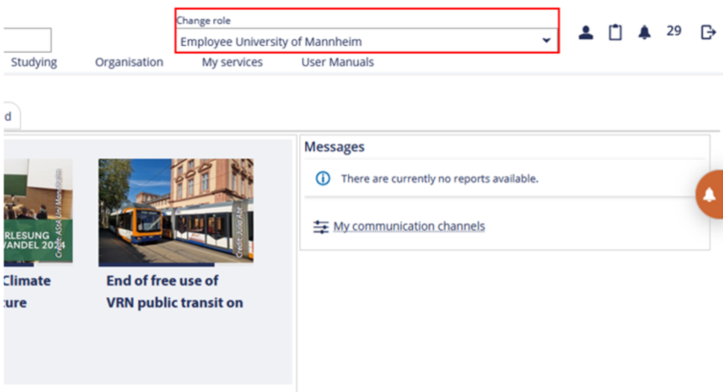 A screenshot of the Portal² website showing the “Change role” selection field outlined in a red box.