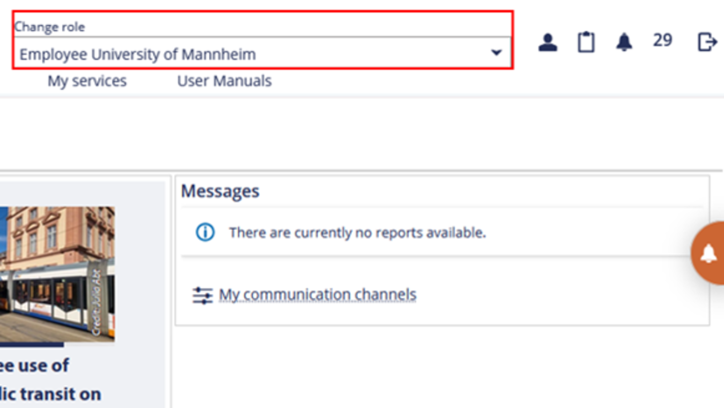 A screenshot of the Portal² website showing the “Change role” selection field outlined in a red box.