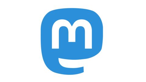 Icon von Mastodon in blau mit dem weißen buchstaben "m".