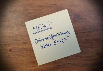 Post it auf dem steht: News. Daten­veröffentlichung Wellen 59–67