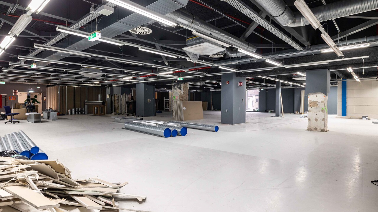 Innenaufnahme der Baustelle des T1 Fitnessstudios