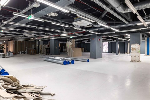 Innenaufnahme der Baustelle des T1 Fitnessstudios
