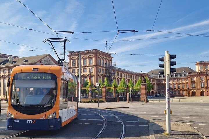Tram in front of the Schloss in Mannheim