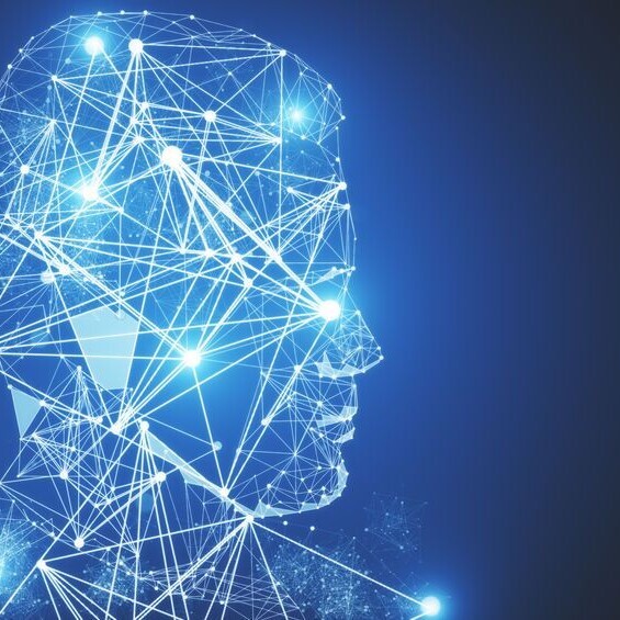 Digitales Profil eines menschlichen Kopfes mit leuchtenden, vernetzten Linien auf dunklem Hintergrund.