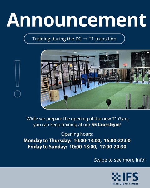 During the transition from D2 Gym to our new T1 Gym, you can keep training at the 55 CrossGym ? Swipe to see opening hours and all the details on how to book your training slot!