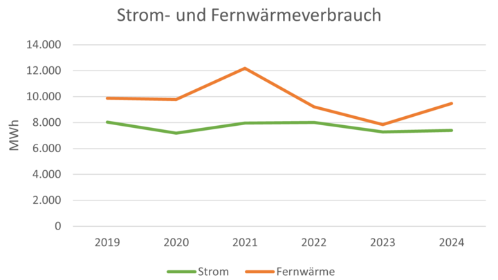 Ein Diagramm beschreibt den Strom- und Fernwärmeverbrauch der Universität Mannheim von 2024.