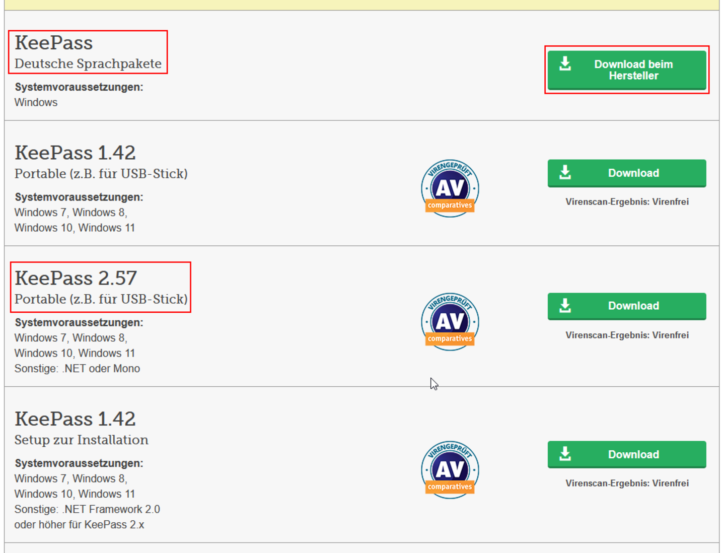 Screenshot Download KeePass