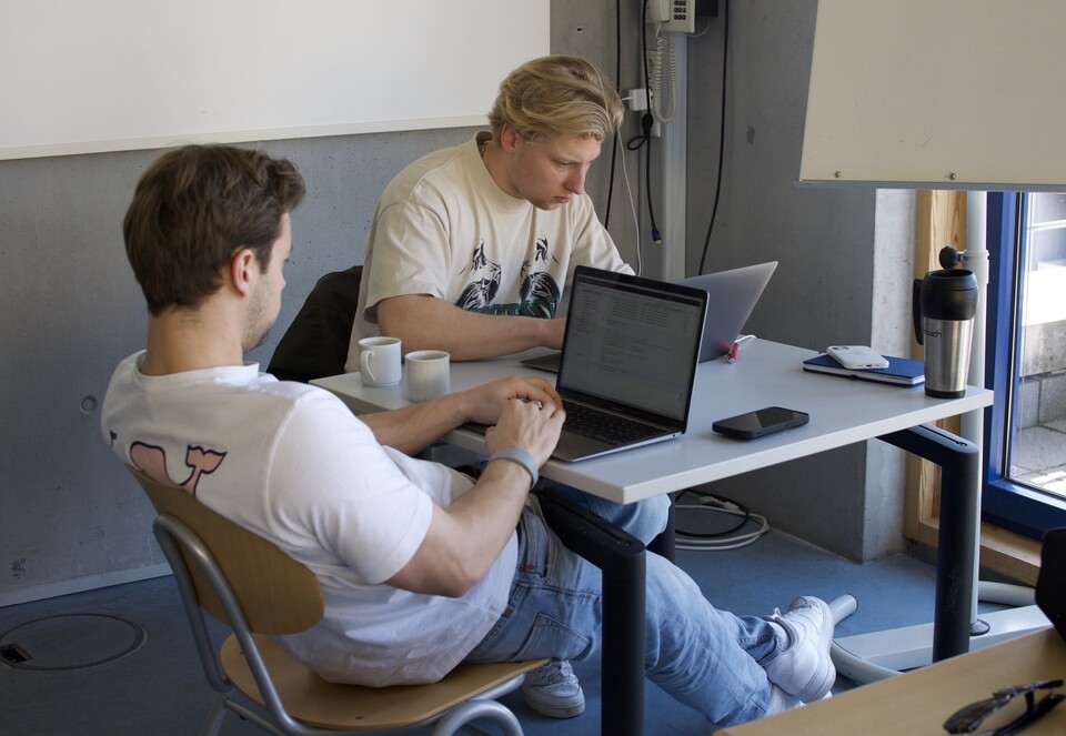 zwei Studierende bei der Arbeit an Laptops