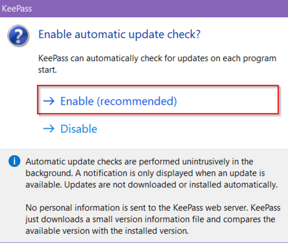 Screenshot automatic update check