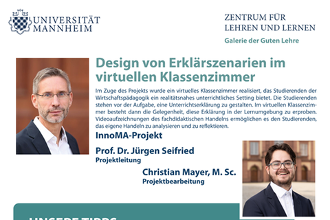 Poster des Projektes Design von Erklärszenarien im virtuellen Klassenzimmer von Professor Doktor Jürgen Seifried und Christian Mayer.