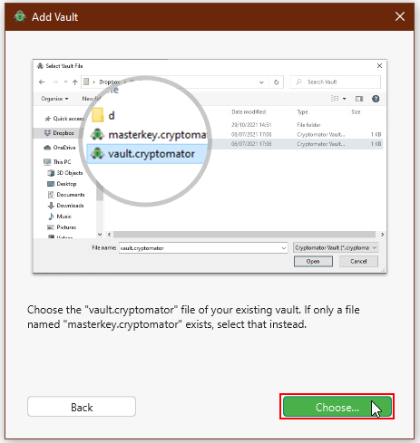 Screenshot Choose existing vault
