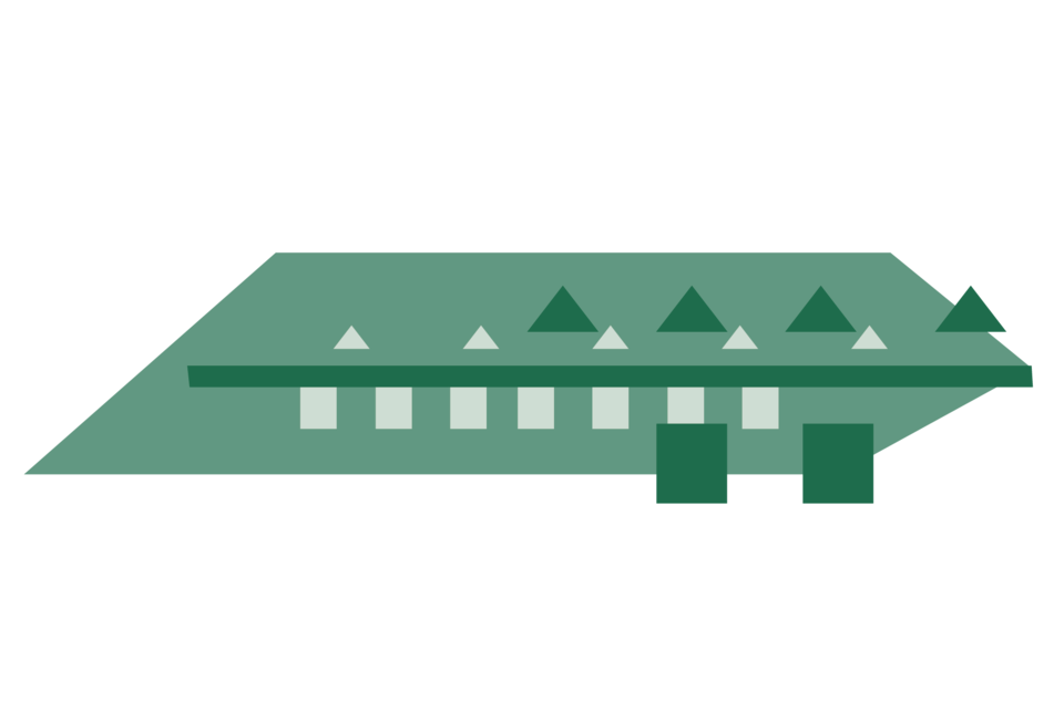 Ein grüner Dachbaustein. Zusammen mit den anderen, verschiedenfarbigen Bausteinen bildet er ein buntes Mannheimer Schloss.