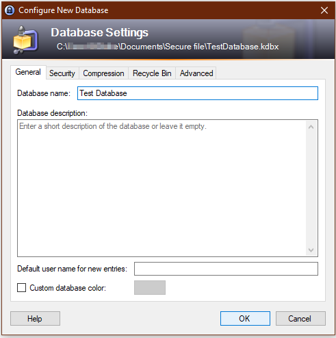 Screenshots General database settings