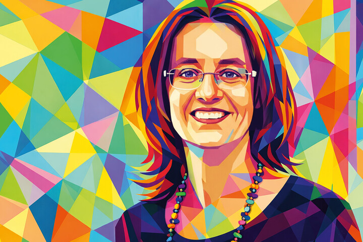 Porträtbild von Michèle Tertilt, das mit bunten Farben grafisch illustriert wurde.