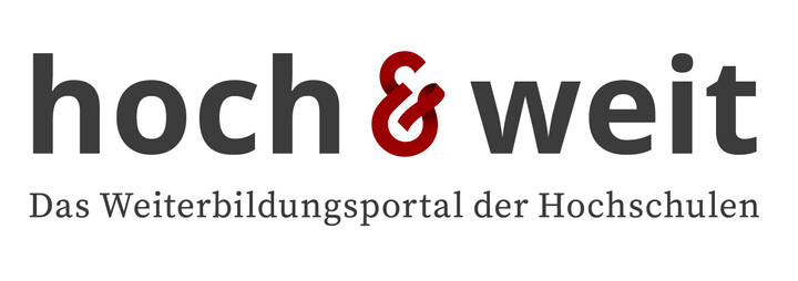Bild mit der Aufschrift "hoch & weit Das Weiterbildungsportal der Hochschulen".