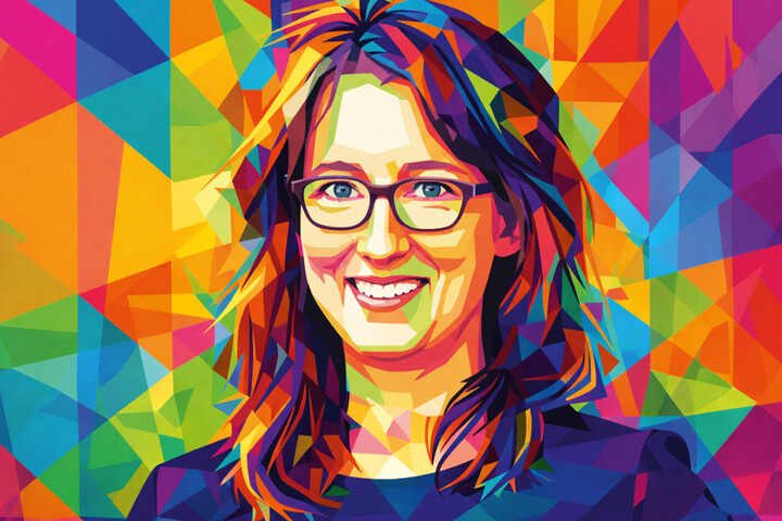 Porträtbild von Stefanie Egidy, das mit bunten Farben grafisch illustriert wurde.