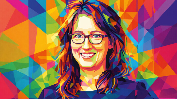 Porträtbild von Stefanie Egidy, das mit bunten Farben grafisch illustriert wurde.