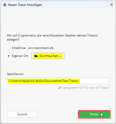 Speicherort auswählen Screenshot Speicherort auswählen