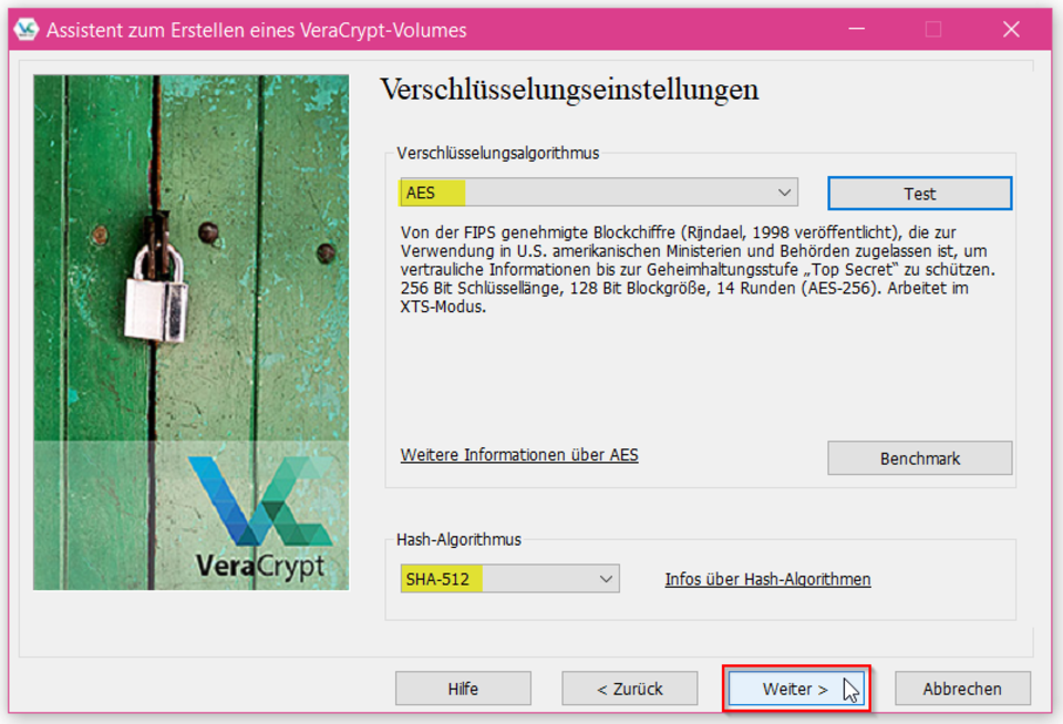 Screenshot Verschlüsselungseinstellungen