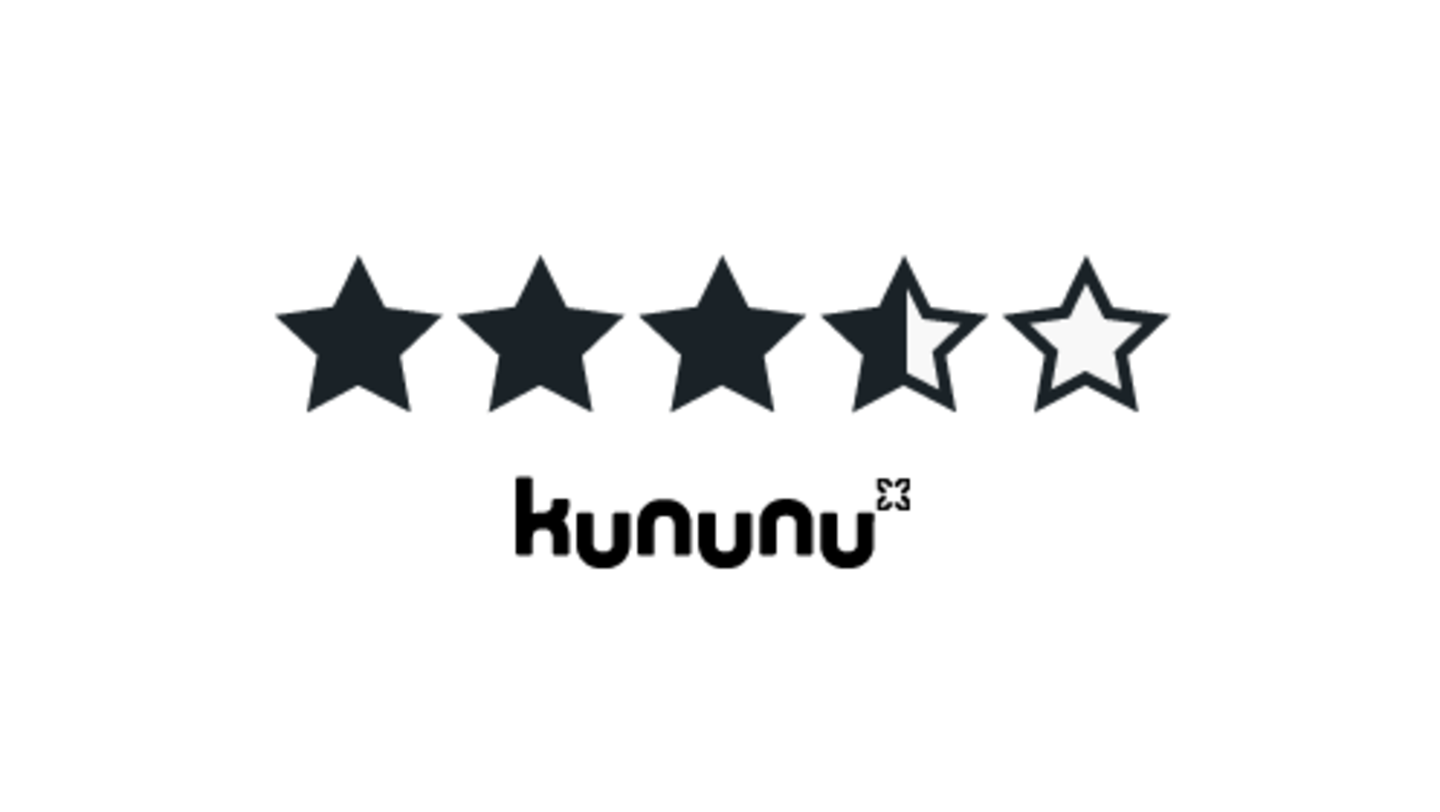 Logo kununu. Fünf Sterne, bei denen dreieinhalb von fünf schwarz sind und eineinhalb weiß.