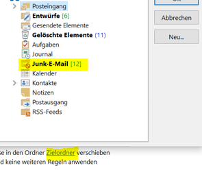 Screenshot Ordner Junk-E-Mail