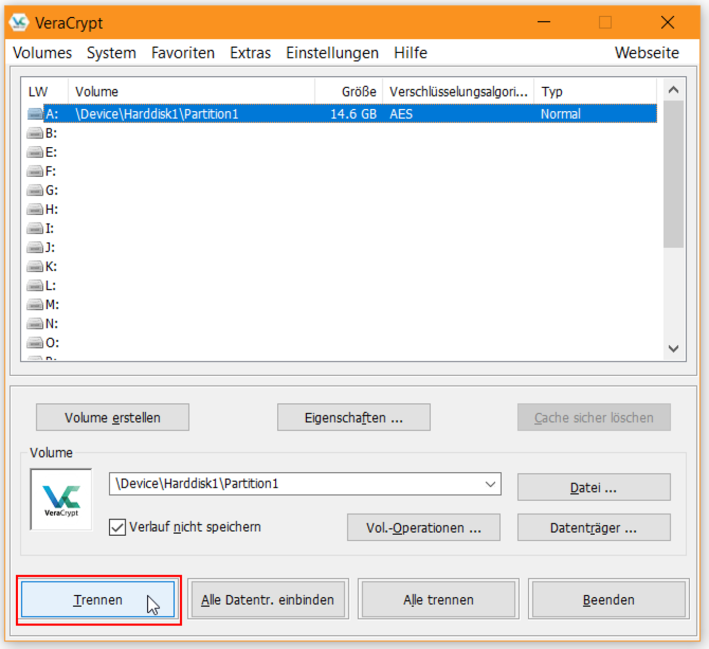 Screenshot Speichermedium trennen