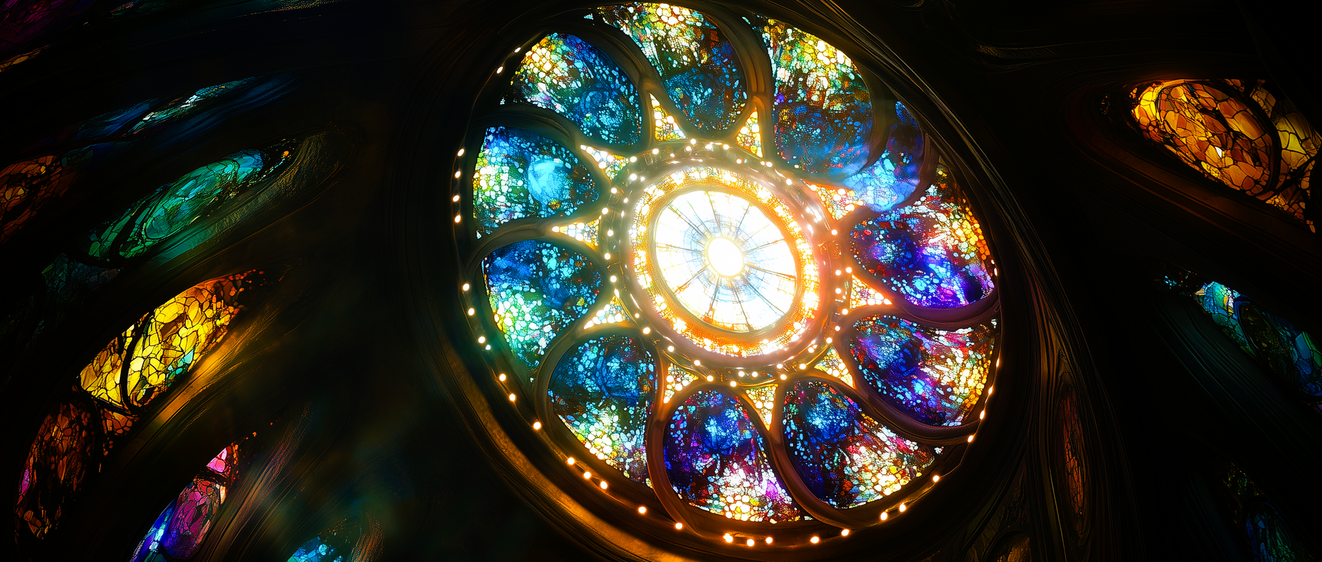 Cathedral with multichromatic stained glass