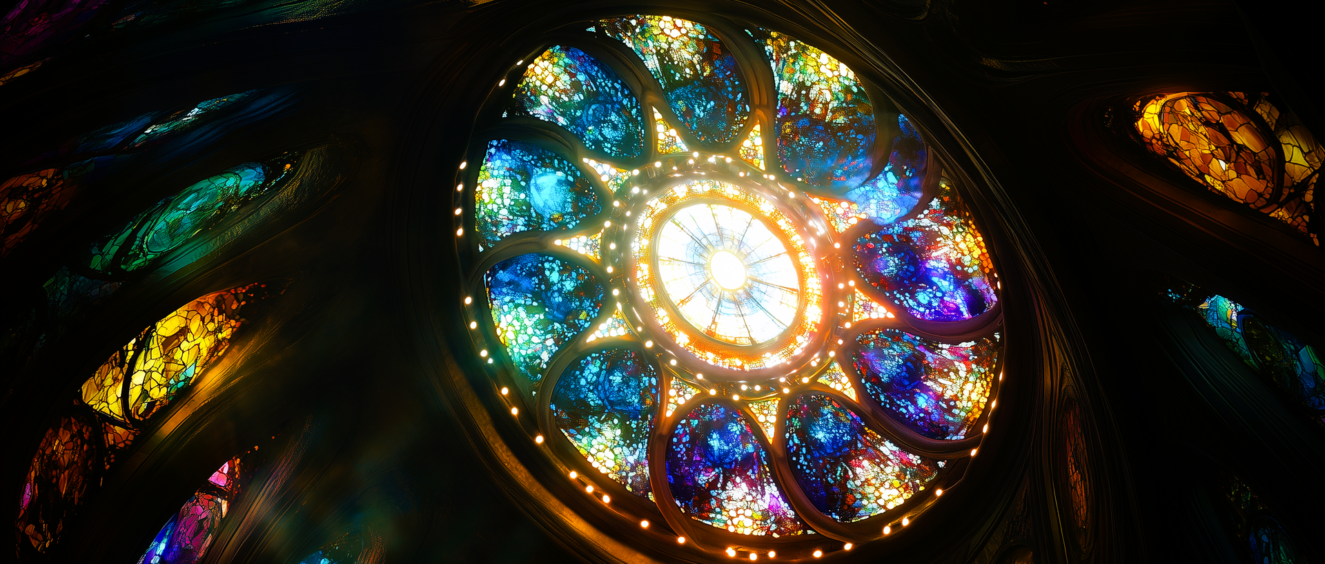 Window of a church with multichromatic stained glass