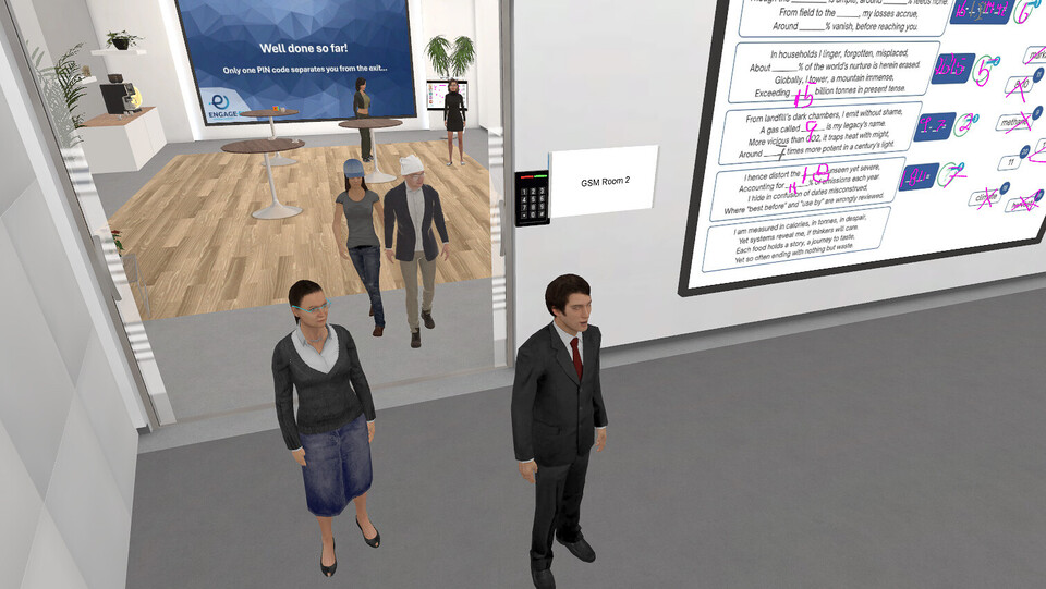 Die Teilnehmenden des Joint Program Global Sustainability Management betreten den nächsten Raum einer Escape-Room-Herausforderung.