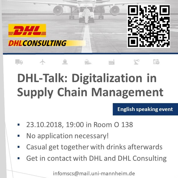 Einladungsposter zum Hörsaalvortrag mit DHL Consulting zum Thema Digitalisierung