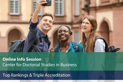 You can see an information sheet of the Graduate School on which various people are depicted and in the lower section there is information on the courses offered.