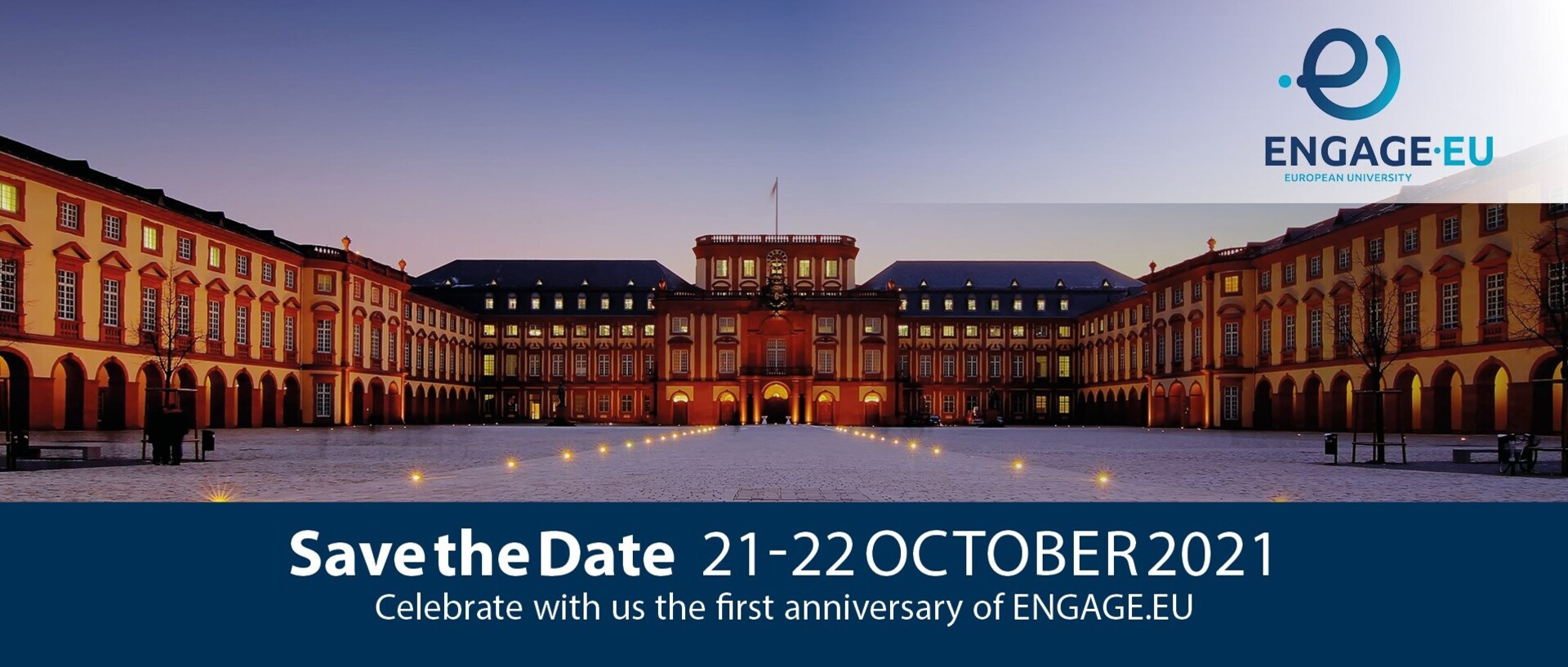 Header ders Schlosses der Universität Mannheim mit dem Logo von Engage.EU.