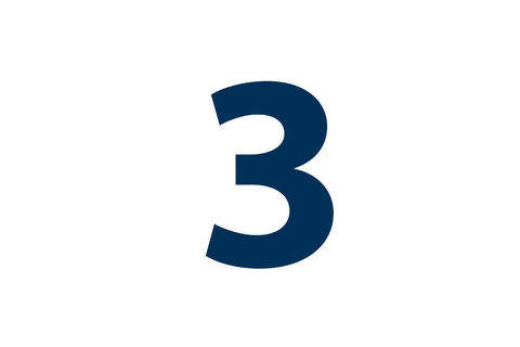 The number "three" can be seen in blue on a white background.