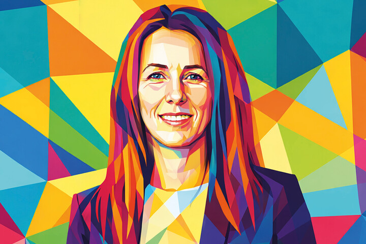 Porträtbild von Alexandra Niessen-Ruenzi, das mit bunten Farben grafisch illustriert wurde.