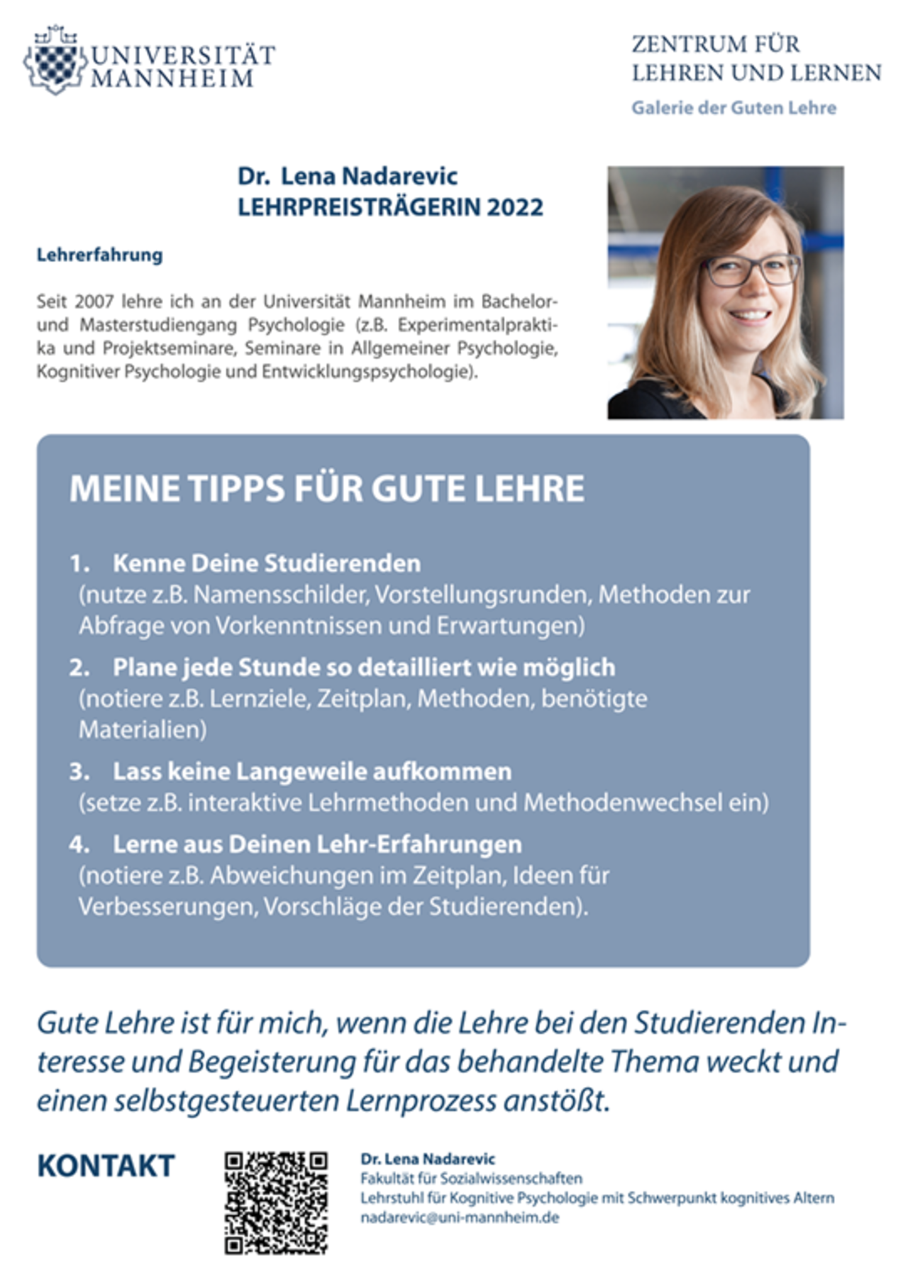 Meine Tipps für gute Lehre von Doktor Lena Nadarevic.